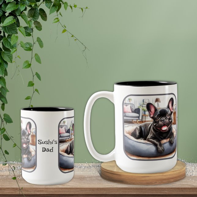 Schwarze Franzosen, Blauer Hundehund Zweifarbige Tasse (Von Creator hochgeladen)