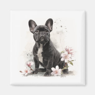 Schwarze Französische Bulldogge Wasserfarben Kunst Magnet