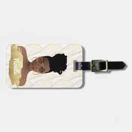 Schwarze Frau, Abstrakte goldene Form, Weiß Gepäckanhänger