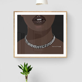 Schwarze Frau Ästhetik mit Silber (Schmuck) Grillz Poster
