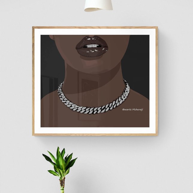 Schwarze Frau Ästhetik mit Silber (Schmuck) Grillz Poster (Von Creator hochgeladen)