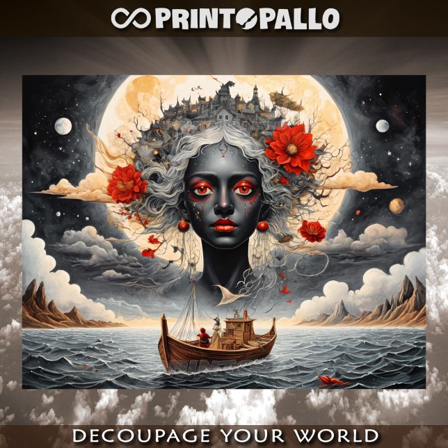 Schwarze Frau aus der Surreal, die von Meer und Mo Seidenpapier (Von Creator hochgeladen)