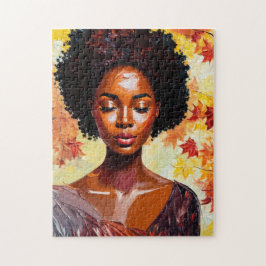 Schwarze Frau Autumn Afro Art Puzzle