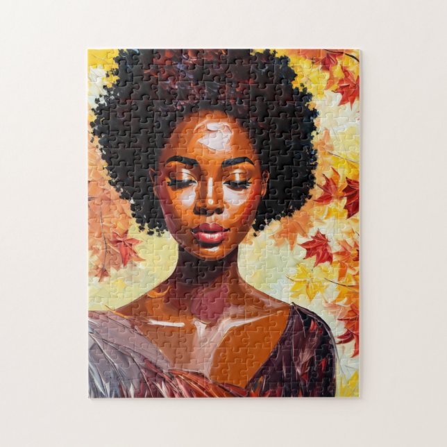 Schwarze Frau Autumn Afro Art Puzzle (Vertikal)
