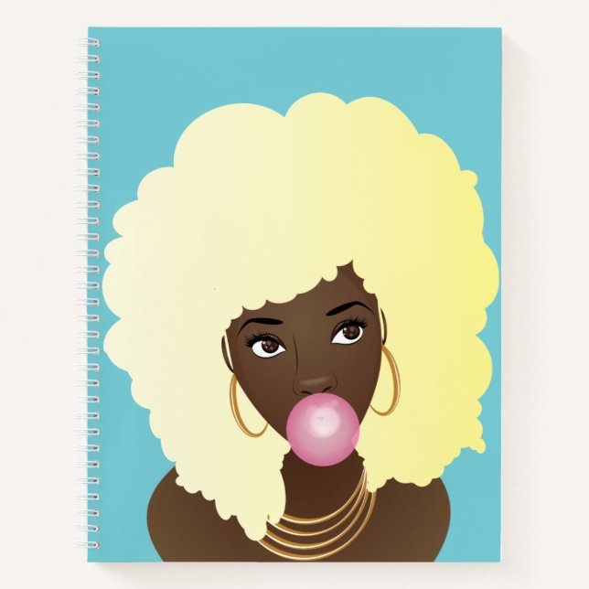 Schwarze Frau, blonde Afro, Poppingrosa Bubblegum Notizbuch (Vorderseite)