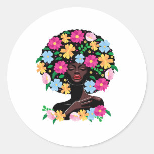Schwarze Frau Blumen Haar Afro Mädchen Schwarze Ge Runder Aufkleber