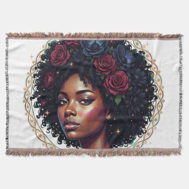 Schwarze Frau Dunkle Blumen Afro Decke (Vorderseite)