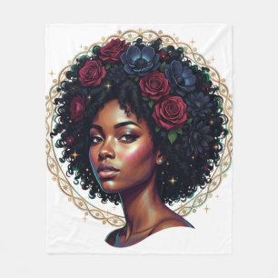 Schwarze Frau dunkle Blumen Afro Fleecedecke