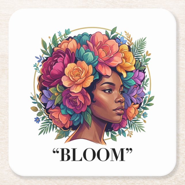 Schwarze Frau dunkle Blumen Afro Rechteckiger Pappuntersetzer (Vorderseite)