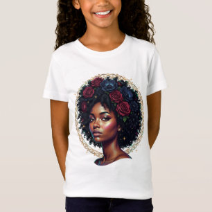 Schwarze Frau dunkle Blumen Afro T-Shirt