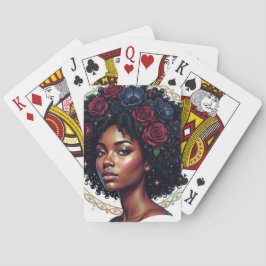 Schwarze Frau Dunkle Blüten Afro Spielkarten