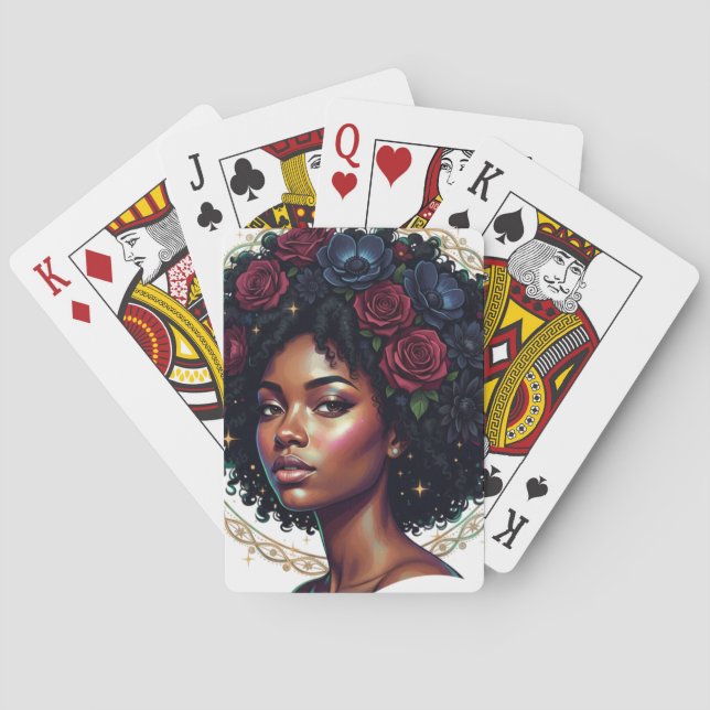 Schwarze Frau Dunkle Blüten Afro Spielkarten (Rückseite)