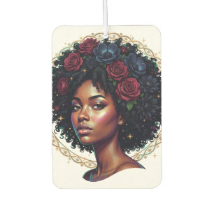 Schwarze Frau Dunkle Florale Afro-Frisur Autolufterfrischer