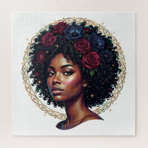 Schwarze Frau Dunkle Florale Afro Puzzle