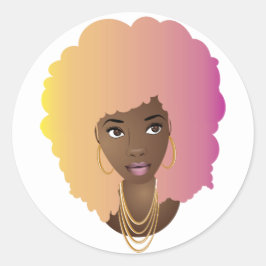 Schwarze Frau, farbenfroh gelb, orange und rosa Ha Runder Aufkleber