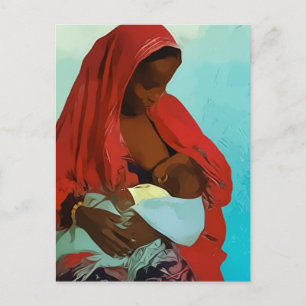 Schwarze Frau fütternd Kind Postkarte