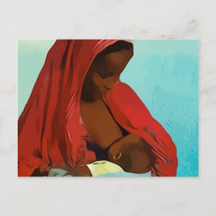 Schwarze Frau fütternd Kind Postkarte