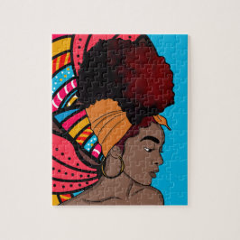 Schwarze Frau, gebackenes natürliches Haar, farben Puzzle