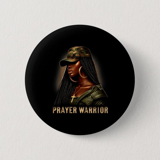 Schwarze Frau Gebetskrieger-Tarnung Christlicher G Button (Vorderseite)