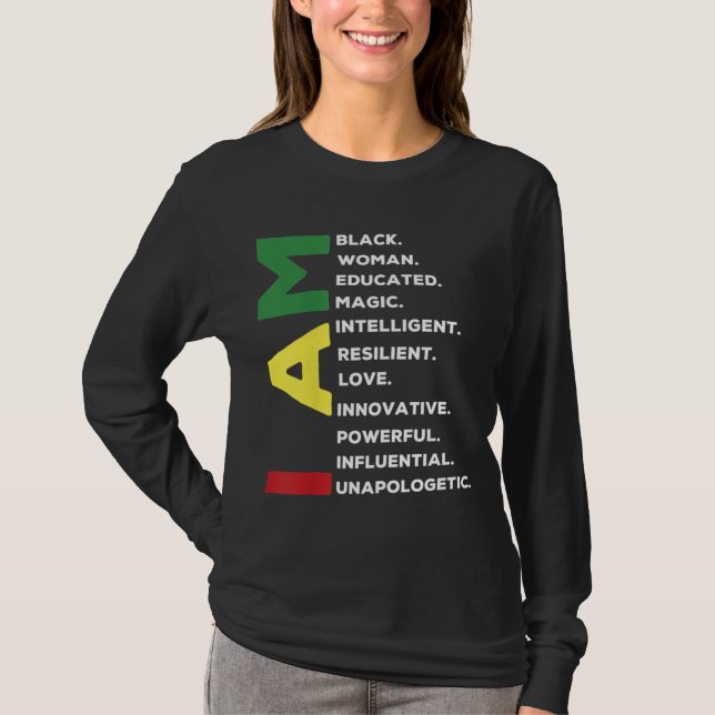 Schwarze Frau gebildet Intelligent Powerful T-Shirt (Vorderseite)