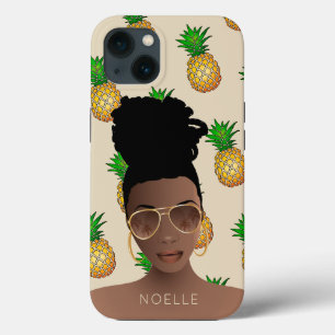 Schwarze Frau, Gold-Shades, Ananas-Muster, Beige Case-Mate iPhone Hülle