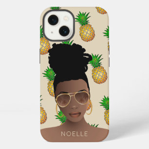 Schwarze Frau, Gold-Shades, Ananas-Muster, Beige iPhone 13 Hülle