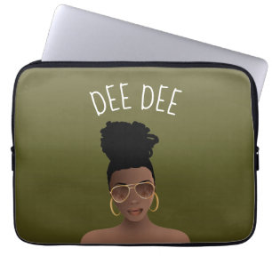Schwarze Frau, Gold Shades & High Bun, Olivgrün Laptopschutzhülle
