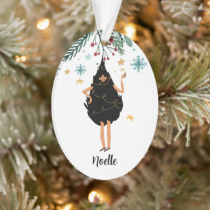 Schwarze Frau im Schwarzen Weihnachtsbaum-Party ve Ornament