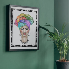 Schwarze Frau in einem farbenfrohen Turban Poster