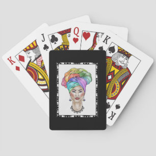 Schwarze Frau in einem farbenfrohen Turban Spielkarten