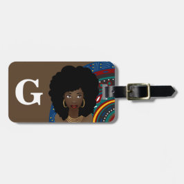 Schwarze Frau, Inspiriert Stammes, Monogramm, brau Gepäckanhänger