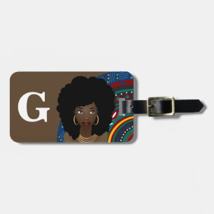 Schwarze Frau, Inspiriert Stammes, Monogramm, brau Gepäckanhänger