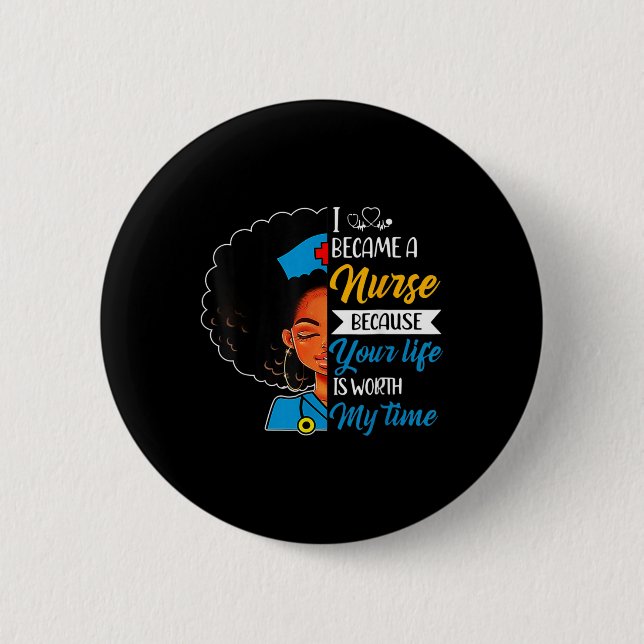 Schwarze Frau Krankenschwester Afro Retro Coole Sc Button (Vorderseite)