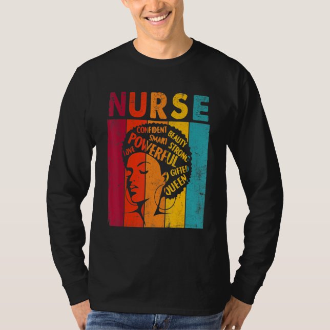 Schwarze Frau Krankenschwester Afro Retro Schwarze T-Shirt (Vorderseite)