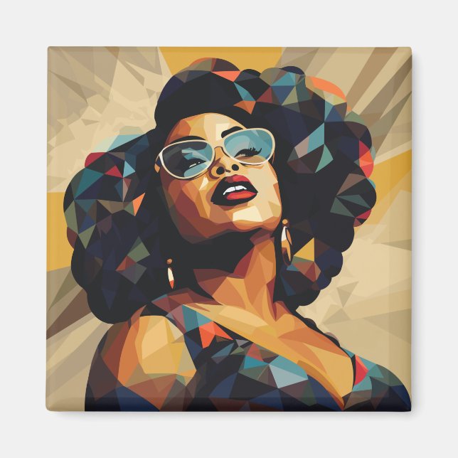 Schwarze Frau: Kubistische Kunst Magnet (Vorne)