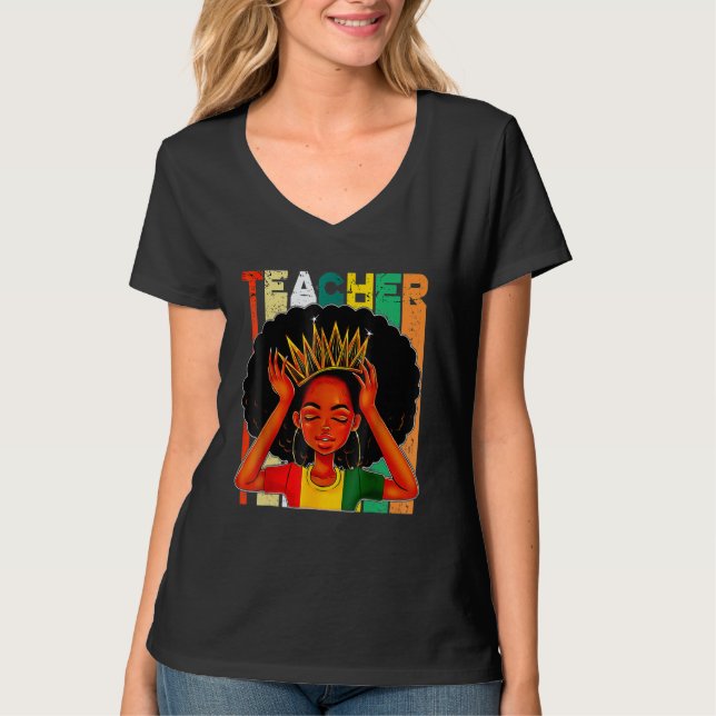 Schwarze Frau Lehrerin Afro Retro Matching Black H T-Shirt (Vorderseite)