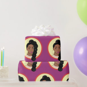 Schwarze Frau, leuchtende Schönheit, Puff Ponytai Geschenkpapier