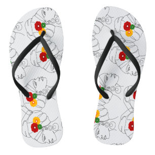 Schwarze Frau Linienkunst Kopfbedeckung Blumen Flip Flops