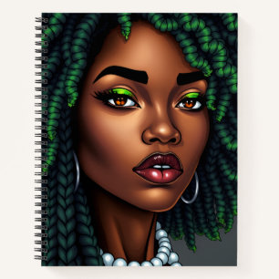 schwarze Frau Melanin Schwester grünes Geld Neid K Notizbuch