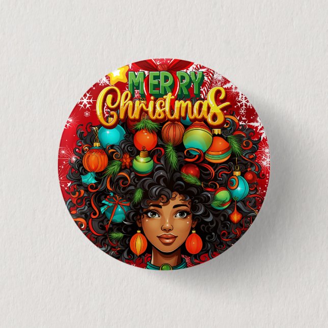 Schwarze Frau Melanin Weihnachten Afro Natural Que Button (Vorderseite)