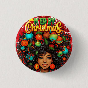 Schwarze Frau Melanin Weihnachten Afro Natural Que Button