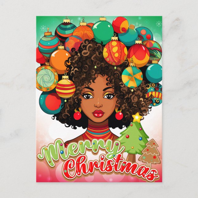 Schwarze Frau Melanin Weihnachtsbaum Weihnachtssch Postkarte (Vorderseite)
