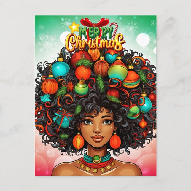 Schwarze Frau Melanin Weihnachtsbaum Weihnachtssch Postkarte (Vorderseite)
