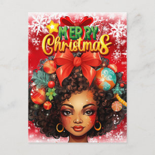 Schwarze Frau Melanin Weihnachtsbaum Weihnachtssch Postkarte