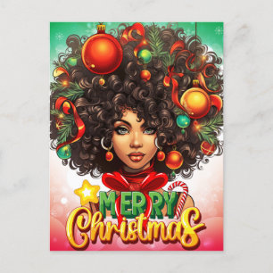 Schwarze Frau Melanin Weihnachtsbaum Weihnachtssch Postkarte