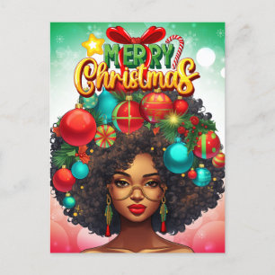 Schwarze Frau Melanin Weihnachtsbaum Weihnachtssch Postkarte