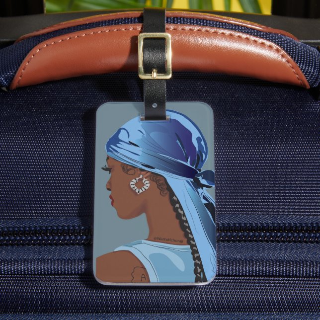 Schwarze Frau mit Durag-Kunstwerk Gepäckanhänger (Vorderseite Insitu 2)