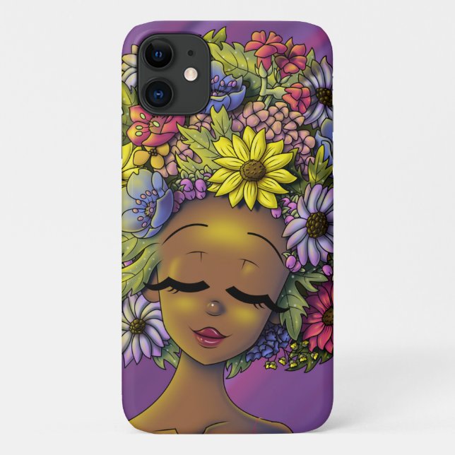 Schwarze Frau mit einem blühenden Afro Case-Mate iPhone Hülle (Rückseite)