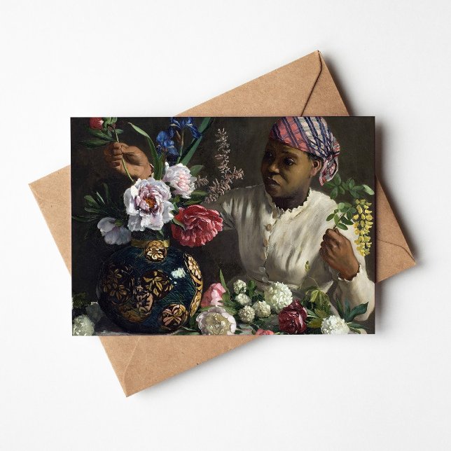 Schwarze Frau mit Peonies | Fré dé Bazille Karte (Von Creator hochgeladen)