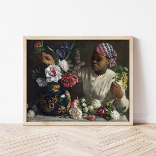 Schwarze Frau mit Peonies   Fré dé Bazille Poster